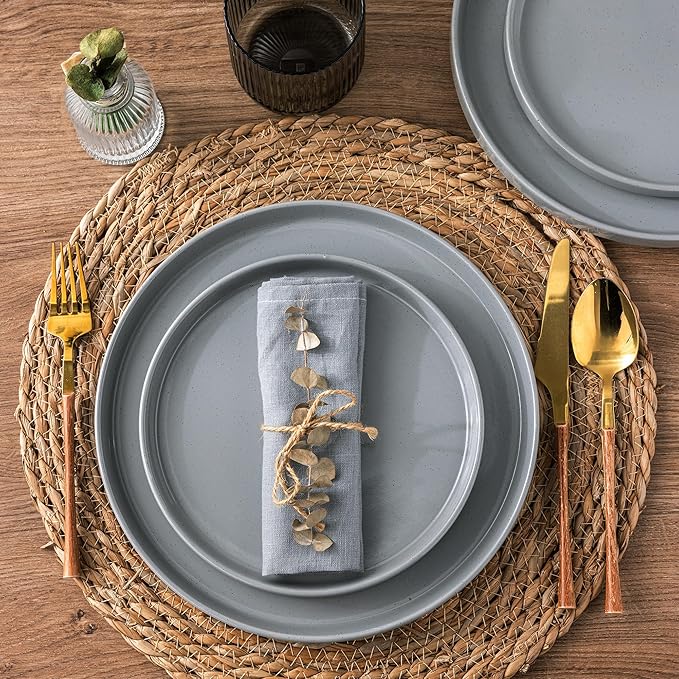 AmorArc Ceramic Plates Set of 6,10.25 Inch Speckled Dinner Plates with Handpainted Rustic Terracotta Underside,Modern Dinnerware Dishes Set for Kitchen,Microwave & Dishwasher Safe-Gray