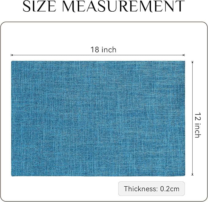 Softalker Faux Linen Placemats Set of 12-12 x 18 Inch, Heat Resistant Double Layered Durable Burlap Farmhouse Place Mats, Non-Slip Washable Rustic Table Mats for Dining, Kitchen, Party(Sky Blue