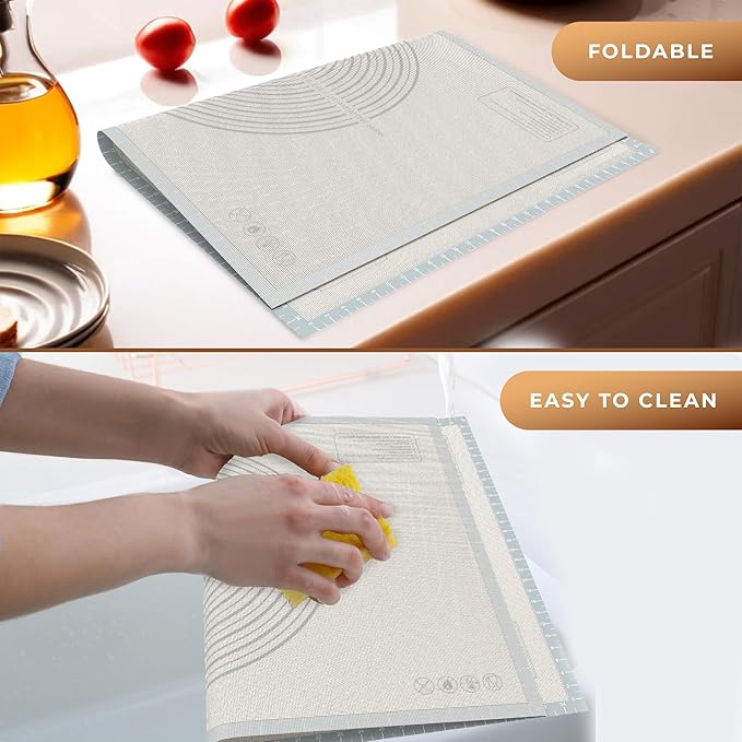 28 * 20 inches White grey, Non-Slip Silicone Baking Sheets - Baking Mat with 0.7mm Thickness - Non-Stick Pastry & Cookie Mat for Kitchen Counter for Rolling Out Dough with Measurements.