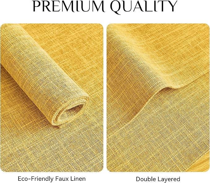 Softalker Faux Linen Placemats Set of 4-12 x 18 Inch, Heat Resistant Double Layered Durable Burlap Farmhouse Place Mats, Non-Slip Washable Rustic Table Mats for Dining, Kitchen, Party(Yellow