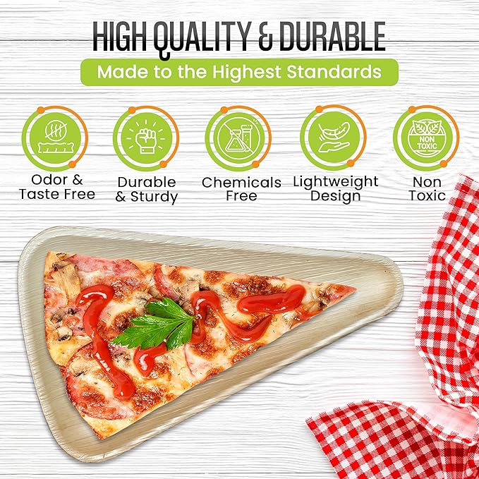 10" x 6" Pizza Palm Leaf Plates Better than Bamboo & Disposable Plates, Compostable, Biodegradable, Eco-Friendly Heavy Duty Party Plates Microwave Safe for Wedding Events (50 Pack)