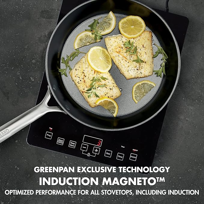 GreenPan GP5 Hard Anodized Healthy Ceramic Nonstick 10" Frying Pan Skillet, Heavy Gauge Scratch Resistant, Stay Flat Surface, Induction, Mirror Finish Handle,Oven Safe, PFAS-Free, Black