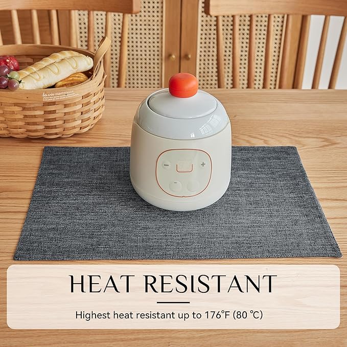 Softalker Faux Linen Placemats Set of 4-12 x 18 Inch, Heat Resistant Double Layered Durable Burlap Farmhouse Place Mats, Non-Slip Washable Rustic Table Mats for Dining, Kitchen, Party(Dark Grey