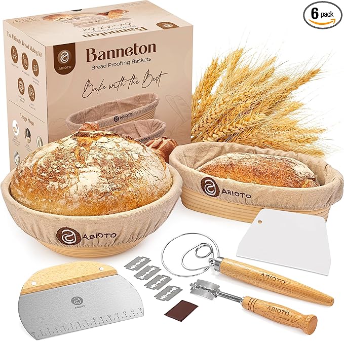 Sourdough Kit with Professional Bread Making Tools - A Complete Sourdough Bread Making Kit Including10" Round & 11" Oval Handcrafted Bannetons, Bread Lame, Danish Whisk, Bowl & Dough Scrapers
