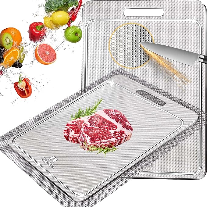 100% Pure Titanium Cutting Board with Groove, Scratch Resistant Chopping Board with Non-slip Pad for Kitchen, Titanium Cutting Boards for Vegetables and Meat, Dishwasher safe
