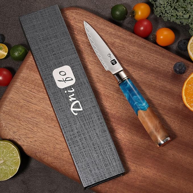 Classic Paring Knife 3.5 Inch, Japanese VG10 Steel Damascus Fruit Knife, Sharp Small Kitchen Knife with Gift Box and Resin Wood Handle,Ideal Birthday Gift for Men and Women