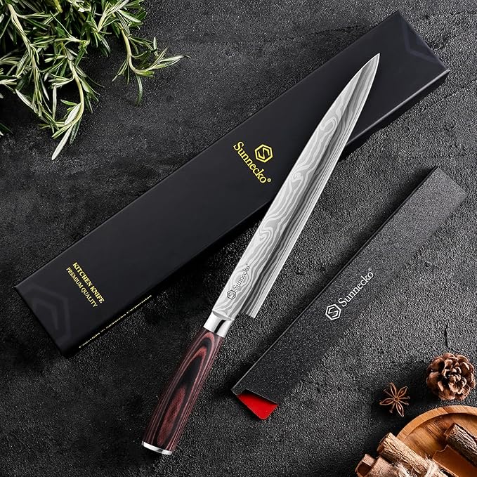 Sunnecko 10.5 inch Sashimi Knife,High Carbon Stainless Steel Japanese Sushi Knives,Yanagiba Knife with Knife Sheath and Gift Box