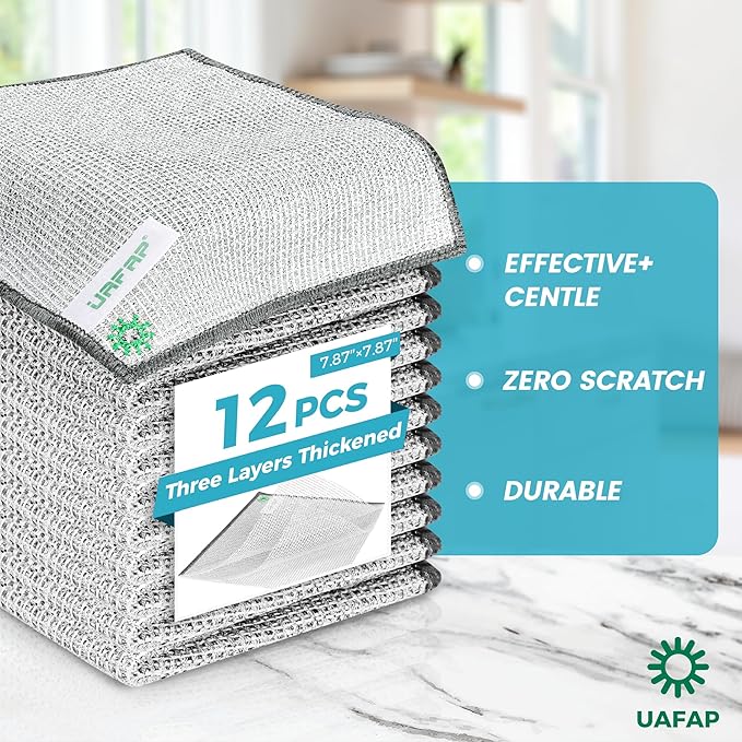 12 PCS Non Scratch Wire Dishcloth, Cleans Fast Without Scratching, Stands Up to Stuck-on Grime, Multi-Surface Safe, Wire Dishwashing Rag Cleaning Power for Everyday Jobs 7.87“ x 7.87”