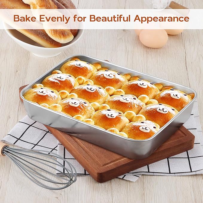 10⅜ x 8⅛ x 2 Inch Baking Pan with Lid, 2 Pack Stainless Steel Lasagna Rectangular Cake Pan, Non Toxic & Healthy