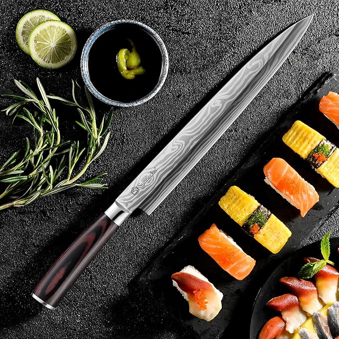 Sunnecko 10.5 inch Sashimi Knife,High Carbon Stainless Steel Japanese Sushi Knives,Yanagiba Knife with Knife Sheath and Gift Box