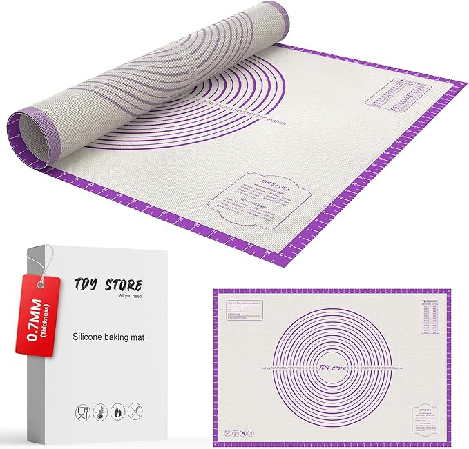26 * 16 inches Purple, Non-Slip Silicone Baking Sheets - Baking Mat with 0.7mm Thickness - Non-Stick Pastry & Cookie Mat for Kitchen Counter for Rolling Out Dough with Measurements.