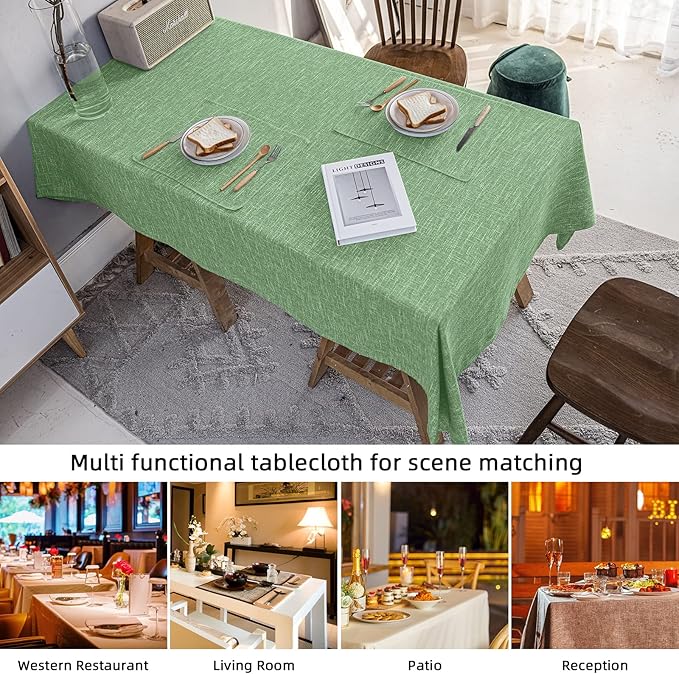 Waterproof Cotton Linen Thick Tablecloths Rectangle Dining Table Cloth, Wipe Clean Indoor & Outdoor Table Cover for Kitchen Party and Banquets, Wrinkle Resistant(54"x86") Grass Green