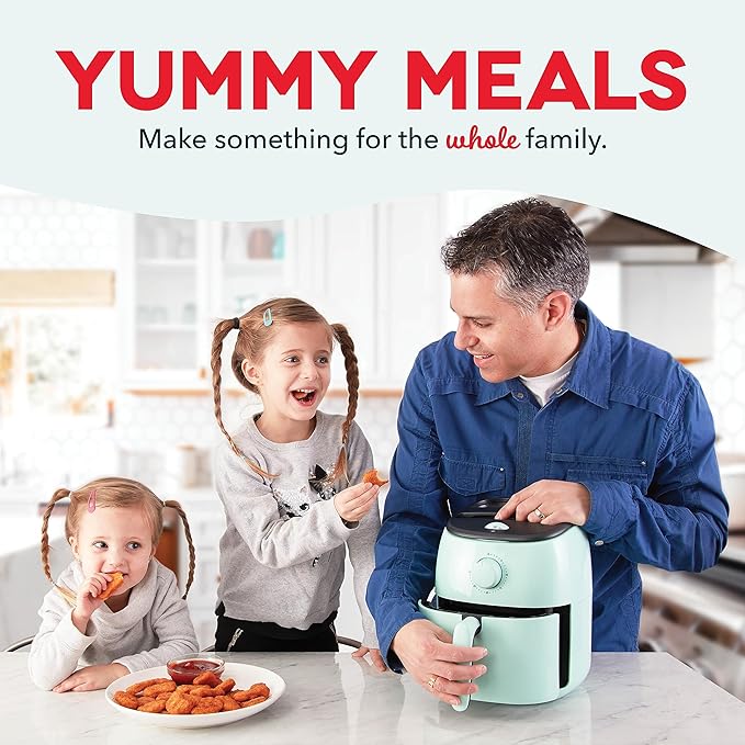 DASH Tasti-Crisp™ Electric Air Fryer Oven, 6 Qt. Family Size, Aqua – Compact Air Fryer with Large Basket for Healthier Food in Minutes, Ideal for Small Spaces - Auto Shut Off, Analog, 1700-Watt