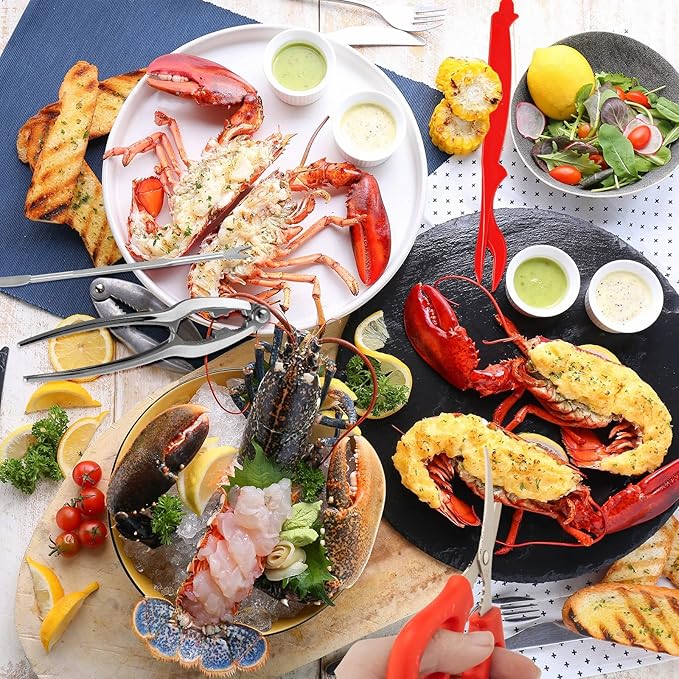 62 Pcs Crab Lobster Crackers and Picks Seafood Tools Set Includes 8 Butter Warmers, 8 Crab Leg Crackers and Forks, 2 Seafood Scissors, 8 Lobster Shellers, 28 Tealight Candles
