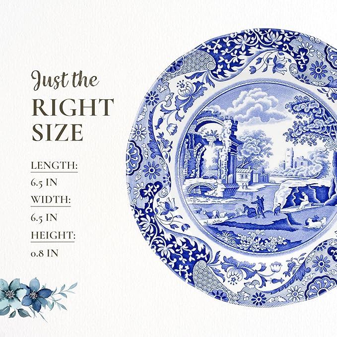 Spode Blue Italian 6.5" Bread & Butter Plate, Set of 4 - Classic Oriental-Inspired Porcelain Side Plates, Blue Ceramic Oriental Tableware for Appetizers, Desserts, Snacks - Made in England