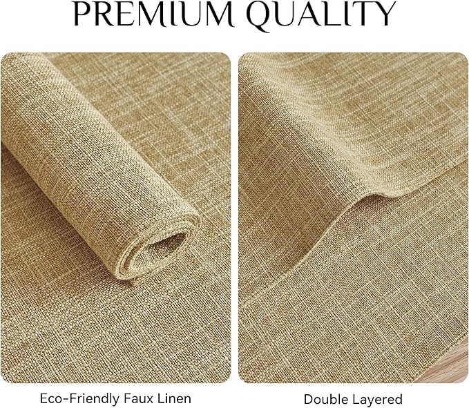 Softalker Faux Linen Placemats Set of 8-12 x 18 Inch, Heat Resistant Double Layered Durable Burlap Farmhouse Place Mats, Non-Slip Washable Rustic Table Mats for Dining, Kitchen, Party(Khaki