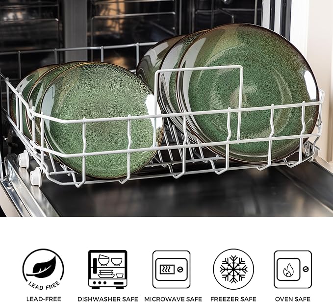 LERATIO Ceramic Dinner Plates Set of 6, 10.5 Inch Handmade Reactive Glaze Porcelain Plates, Coupe Shape Dinnerware Dishes Set for Kitchen,Oven& Microwave & Dishwasher Safe, Scratch Resistant-Green