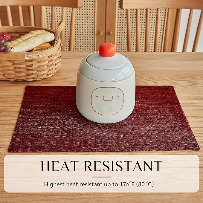 Softalker Faux Linen Placemats Set of 4-12 x 18 Inch, Heat Resistant Double Layered Durable Burlap Farmhouse Place Mats, Non-Slip Washable Rustic Table Mats for Dining, Kitchen, Party(Red