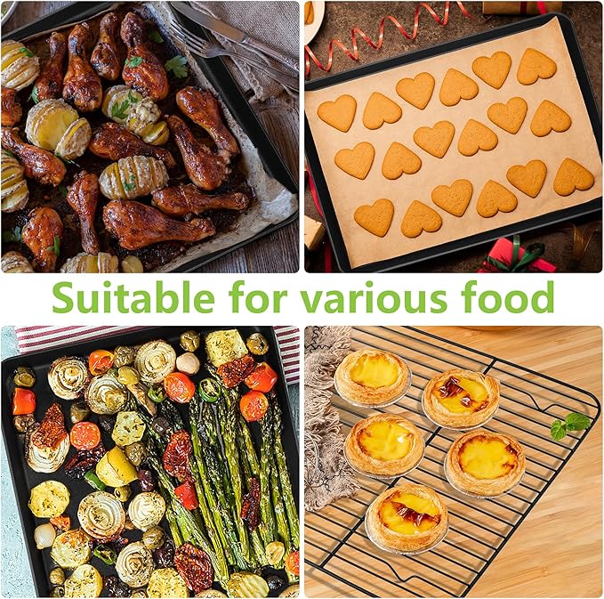 E-far Nonstick Baking Sheet with Rack Set, 16 x 12 x 1 Inch Cookie Sheet Baking Pan with Cooling Rack for Oven, Commercial Grade & Non-Toxic, Easy to Clean