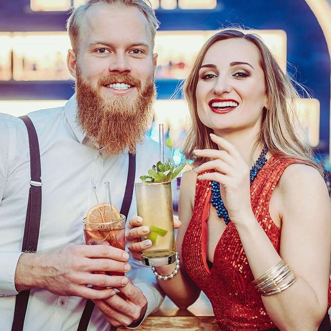 NutriChef 14.2 oz Highball Drinking Glasses Set of 4, Heavy Base Tall Glasses for Water, Liquor, Cocktail | Long Kitchen Glass for Drink and Juice - Clear