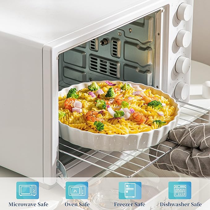 LOVECASA Porcelain Quiche Baking Dish,10 Inch Reusable Pie Pan Quiche Pan, Non-Stick Round Pie Dish, Tart Pan with Ruffled Edge,Pie Pan for Pies | Microwave,Dishwasher,and Oven Safe (White)