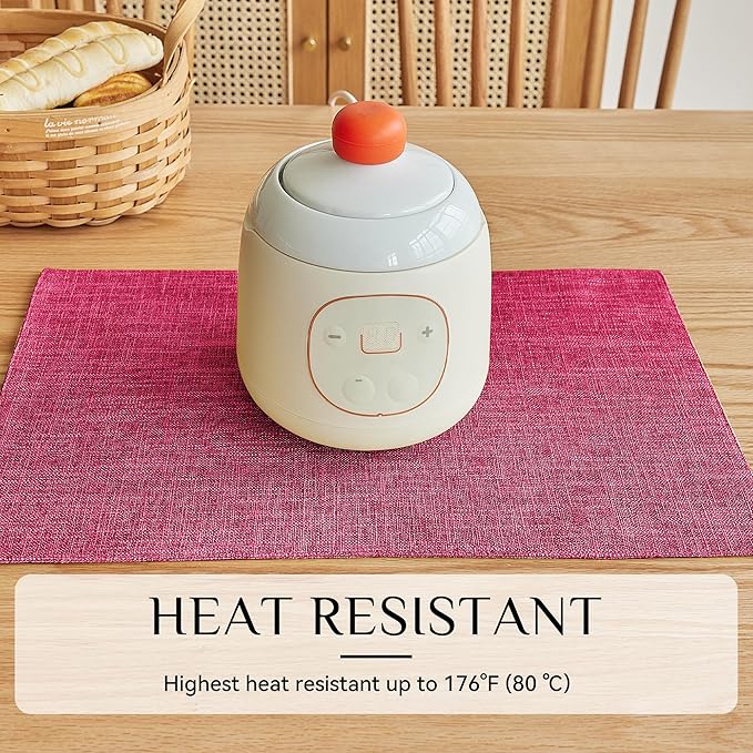 Softalker Faux Linen Placemats Set of 8-12 x 18 Inch, Heat Resistant Double Layered Durable Burlap Farmhouse Place Mats, Non-Slip Washable Rustic Table Mats for Dining, Kitchen, Party(Pink