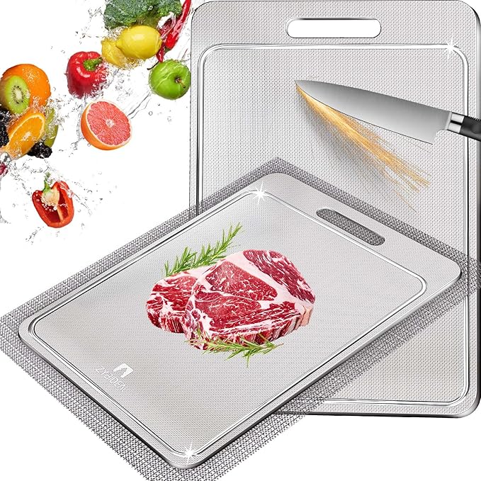 100% Pure Titanium Cutting Board with Groove, Scratch Resistant Chopping Board with Non-slip Pad for Kitchen, Titanium Cutting Boards for Vegetables and Meat, Dishwasher safe 9 * 13 IN