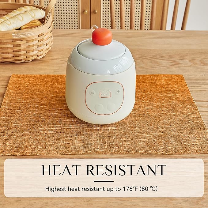 Softalker Faux Linen Placemats Set of 8-12 x 18 Inch, Heat Resistant Double Layered Durable Burlap Farmhouse Place Mats, Non-Slip Washable Rustic Table Mats for Dining, Kitchen, Party(Orange