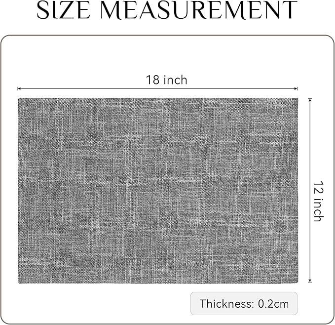 Softalker Faux Linen Placemats Set of 12-12 x 18 Inch, Heat Resistant Double Layered Durable Burlap Farmhouse Place Mats, Non-Slip Washable Rustic Table Mats for Dining, Kitchen, Party(Light Grey