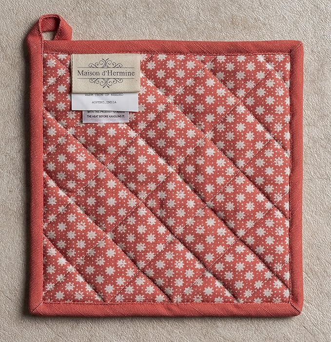 Maison d' Hermine Pot Holders Set 100% Cotton Heat Resistant Potholders 8" x 8" Hot Pads with Loop BBQ, Cooking, Baking, Grilling, Kitchen, Handling Hot Pans Spring/Summer (Pack of 2, Provence)
