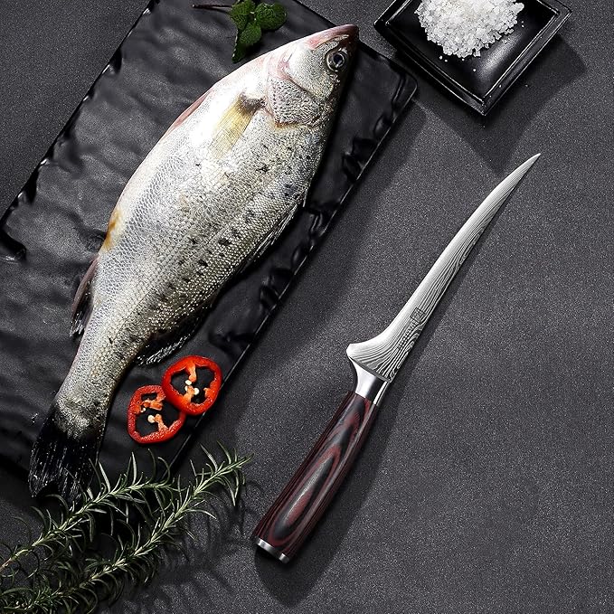 PAUDIN Fillet Knife 7 Inch, Professional Filet Knife for Fish with Sheath, Razor Sharp Boning Knives for Meat Cutting with Ergonomic Pakkawood Handle, Gift Box