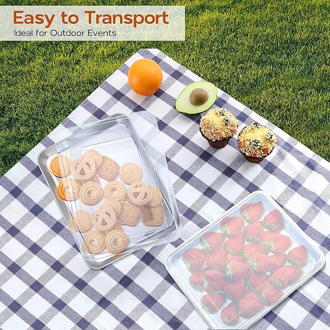 10⅜ x 8⅛ x 2 Inch Baking Pan with Lid, 2 Pack Stainless Steel Lasagna Rectangular Cake Pan, Non Toxic & Healthy