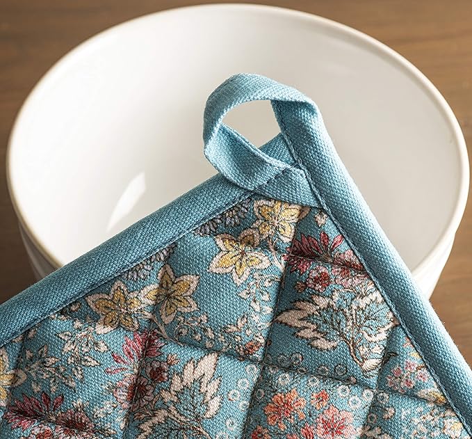 Maison d' Hermine Pot Holders 100% Cotton Heat Resistant Potholders 8" x 8" Hot Pads with Loop BBQ, Cooking, Baking, Grilling, Kitchen, Handling Hot Pans Spring/Summer (Pack of 1, Marquise)