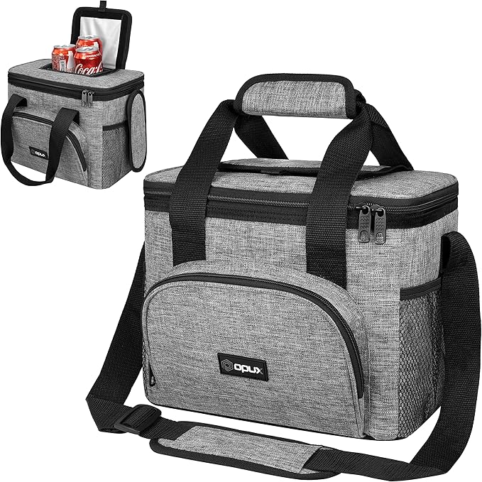 OPUX Soft Cooler Bag, Insulated Collapsible Lunch Cooler Bag for Men Work Camping Beach Travel, Portable Soft Sided Leakproof Waterproof Large Lunch Bag Box with Shoulder Strap 18 Cans, Heather Gray