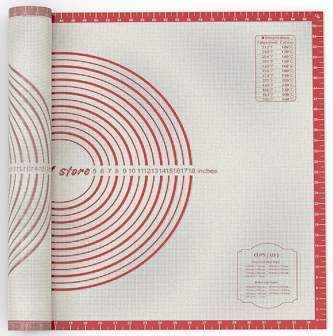 28 * 20 inches Red, Non-Slip Silicone Baking Sheets - Baking Mat with 0.7mm Thickness - Non-Stick Pastry & Cookie Mat for Kitchen Counter for Rolling Out Dough with Measurements.