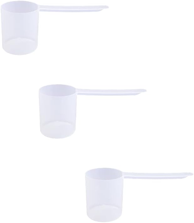 Plastic Measuring Scoop, (80 cc | 1/3 Cup | 2.7 fl oz. | 80 mL) Long Handle Spoons for Powders, Granules, Coffee, Pet Food, Baking Supplies, Protein and Other Dry Goods, BPA Free (Set of 3)