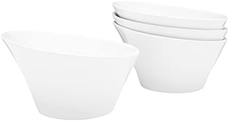 Vikko White Pasta Bowls, Set of 4 Ceramic Salad Bowls, Large 18 Ounce Elegant White Soup Bowls for Everyday and Special Occasions, Elegant Sloped Design, Dishwasher Safe, Microwave Safe