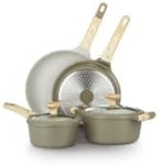 Bambù 6Pcs Cookware set, Die-cast Aluminum pots and pans, Nonstick frying pans and casseroles, Induction safe, PFOA-free (Green and Cream, 6 pcs)