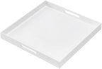 Glossy White Sturdy Acrylic Serving Tray with Handles-24x24Inch-Serving Coffee,Appetizer,Breakfast,Butler-Kitchen Countertop Tray-Makeup Drawer Organizer-Vanity Table,Ottoman Tray-Decorative