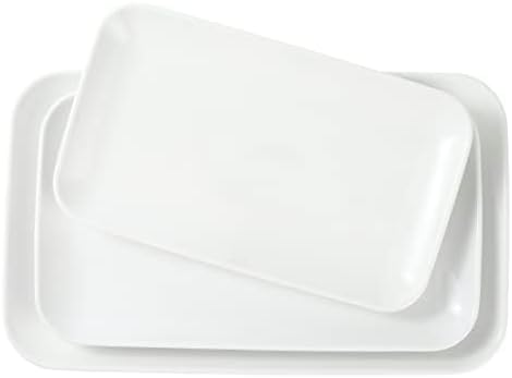 Happy Kit 3 Tier Serving Tray with Serving Tong, Ceramic Rectangular Serving Platters for Cupcake Stand Display, 16/14/12inch Tiered Serving Tray with Collapsible Sturdy Metal Rack for Dessert Server