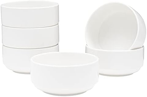 Vikko White Soup Bowls, Set of 6 for Kitchen, 12 Ounce Cereal Bowl, Small Ceramic Rice Bowls for Side Dishes, Dishwasher and Microwave Safe