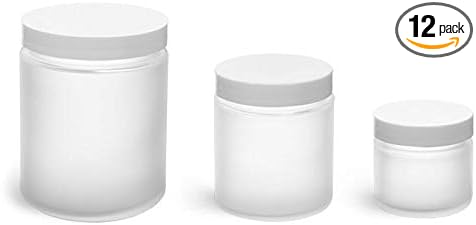 Premium Vials, 4oz Glass Jars, Frosted Glass Straight Sided Jars w/Smooth White Lined Caps