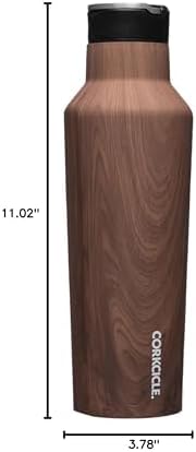 Corkcicle Sport Canteen - Keeps Drinks Cold 25 Hours - Stainless Steel Water Bottle - Triple-Insulated - Spill-Proof - Summer Drinkware Gift - Keeps Drinks Ice Cold - 20 oz - Walnut Wood