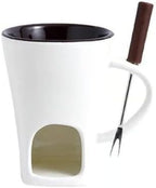 Multi Functional Ceramic Fondue Mug, Tealight Heated Chocolate & Cheese Fondue Set for Dipping, Ideal for Romantic Nights (Beige)