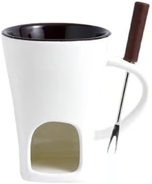 Multi Functional Ceramic Fondue Mug, Tealight Heated Chocolate & Cheese Fondue Set for Dipping, Ideal for Romantic Nights (Beige)