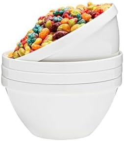 Vikko Cereal Bowls, Large 24 Ounce Dessert Bowls, White Cereal Bowls, Fine Bone China Bowls, Set of 4, Microwave and Dishwasher Safe