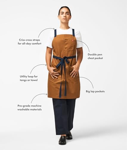 hedley & bennett Crossback Apron - Crossback Chef Apron with Pockets - 100% Cotton Canvas, 8oz - House Red