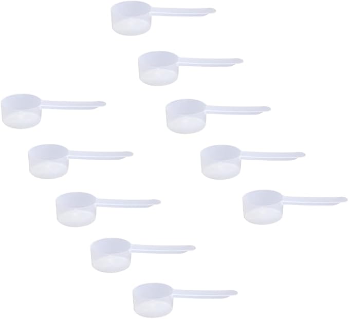 Plastic Measuring Scoop, 4 teaspoon (20 cc | 20 mL) Long Handle Spoons for Powders, Granules, Coffee, Pet Food, Baking Supplies, Protein and Other Dry Goods, BPA Free (Set of 10)