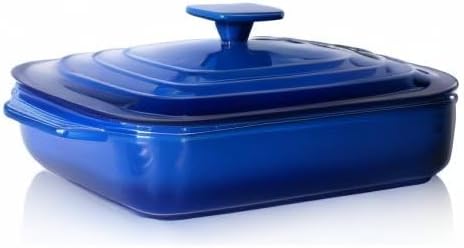 Lareina Large Ceramic Casserole Dish with Lid, 4.0 Quart Covered Rectangular Stoneware Baking Dishes for Oven, Deep 9x13 Inch Lasagna Pans for Baking and Serving, Perfect for Christmas Gifts, Blue