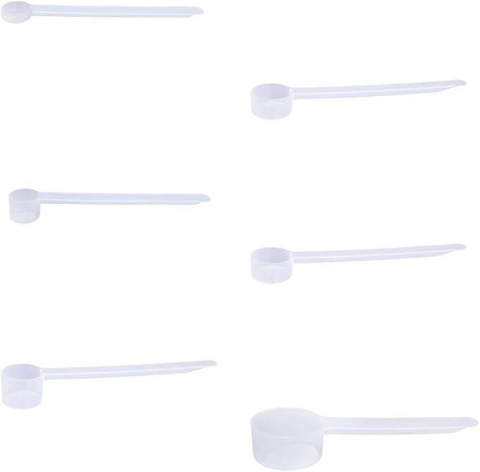 Plastic Measuring Scoop Set, (.625 cc | 1.25 cc | 2.5 cc | 5.0 cc | 7.5 cc | 14.8 cc) for Powders and Granules, Coffee, Pet Food, Grains, Protein, Spices and Other Dry Goods, BPA Free (Pack of 6)